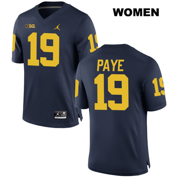 Women's NCAA Michigan Wolverines Kwity Paye #19 Navy Jordan Brand Authentic Stitched Football College Jersey IY25B00UT